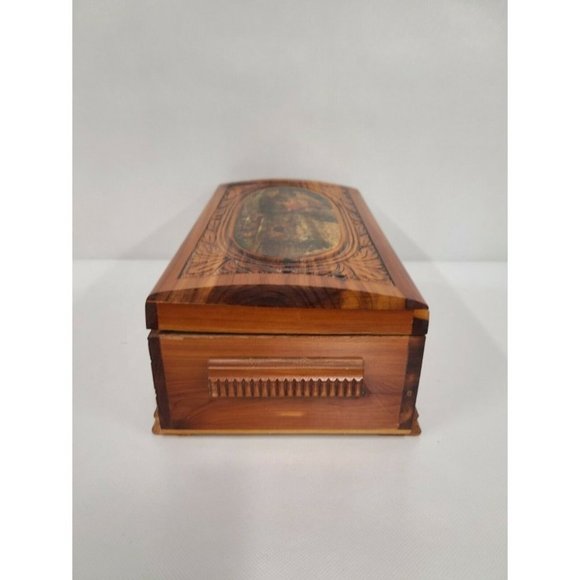 Vintage Hand Carved Painted Art Wood Jewelry Box - Picture 3 of 12